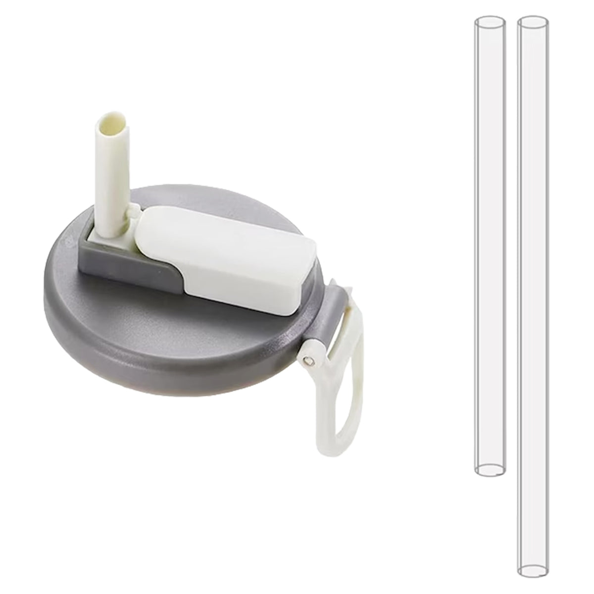 Capac Anti Varsare pentru Doze Bauturi, Sistem cu Pai Rabatabil si Maner, Plastic Reutilizabil, Diametru 5.4 cm, Gri