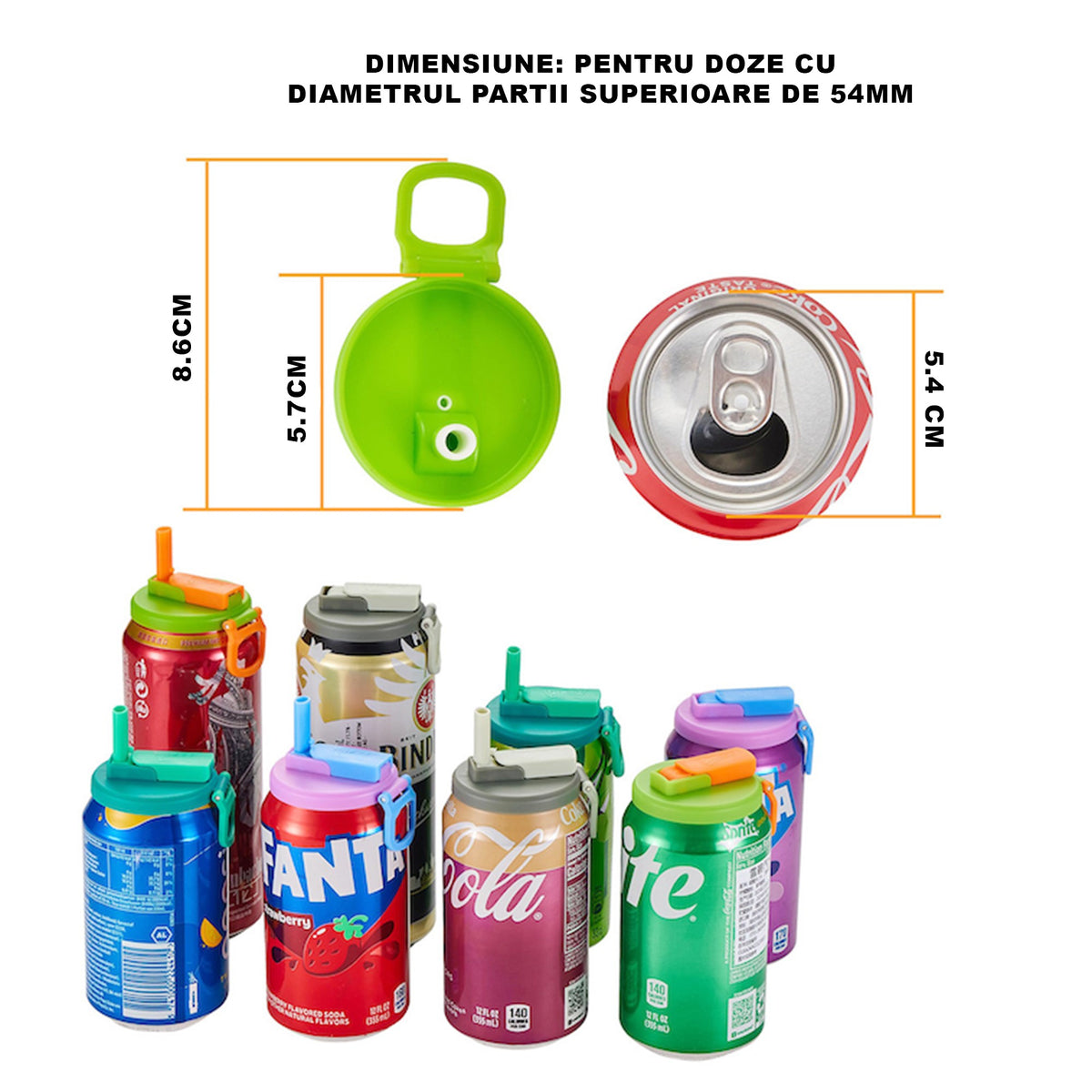 Capac Anti Varsare pentru Doze Bauturi, Sistem cu Pai Rabatabil si Maner, Reutilizabil, Plastic, 5.4 cm, Roz