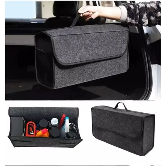 Organizator Portbagaj Auto Pliabil, Cutie Depozitare Multifunctionala, Material Oxford si Textil Non-Woven, 50 x 17 x 24 cm, Negru/Gri