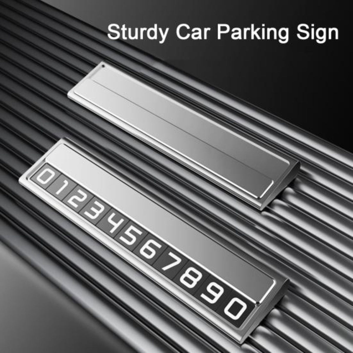 Suport Numar Telefon Parcare Auto, Indicator Temporar cu Afisaj Ascuns Rabatabil, Cifre Magnetice Fluorescente, Aliaj Aluminiu Metalic, 11.8 x 3 x 1 cm, Argintiu