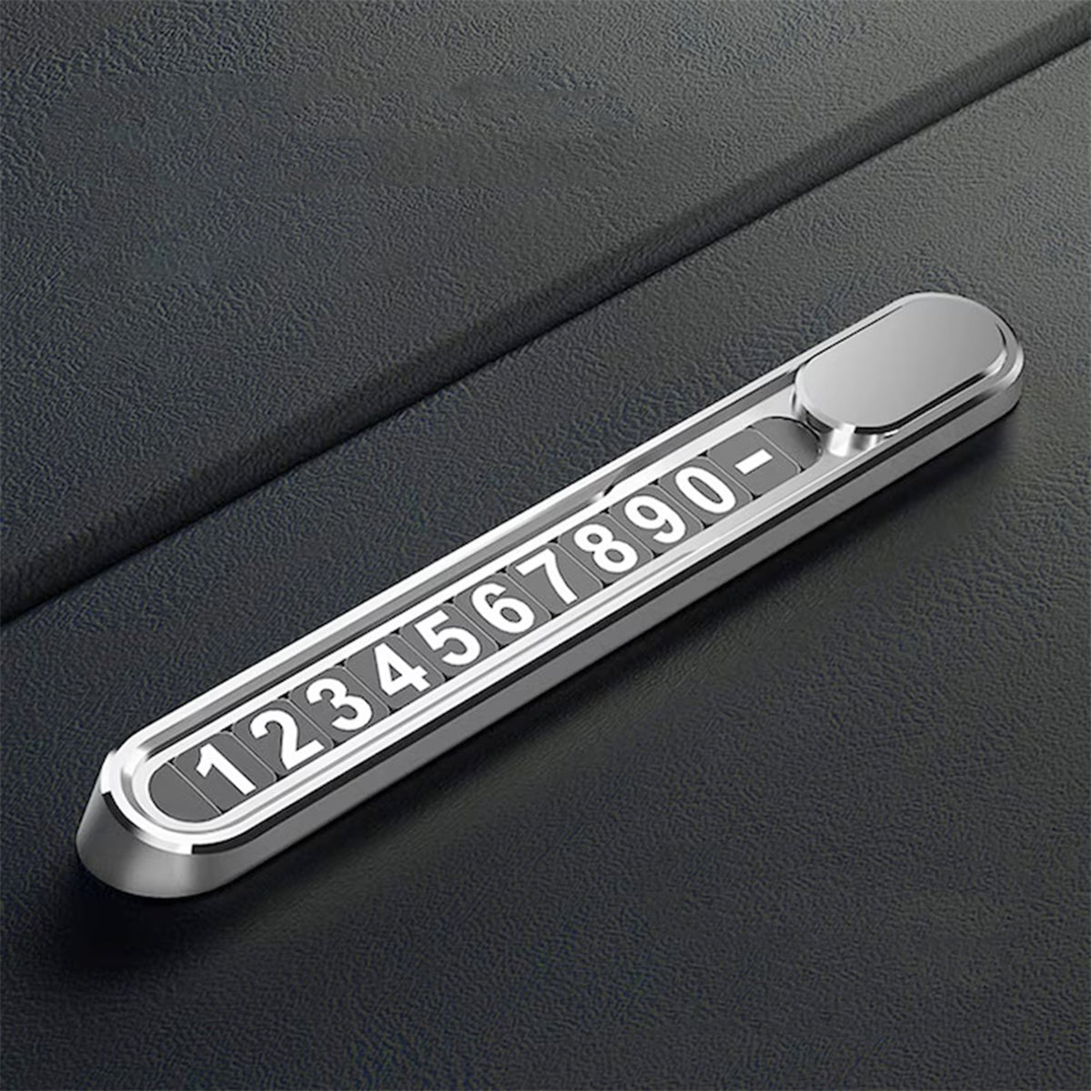 Suport Auto Numar Telefon Parcare, Mecanism Confidentialitate cu Glisare, Cifre Magnetice, Aliaj de Aluminiu, 13,8 cm, Argintiu