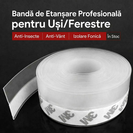 Banda Etansare Usa si Geam, Izolare Termica si Fonica Weatherproof, Flexibila si Rezistenta la Temperaturi Extreme, Silicon Transparent, 3.5 cm x 5 m