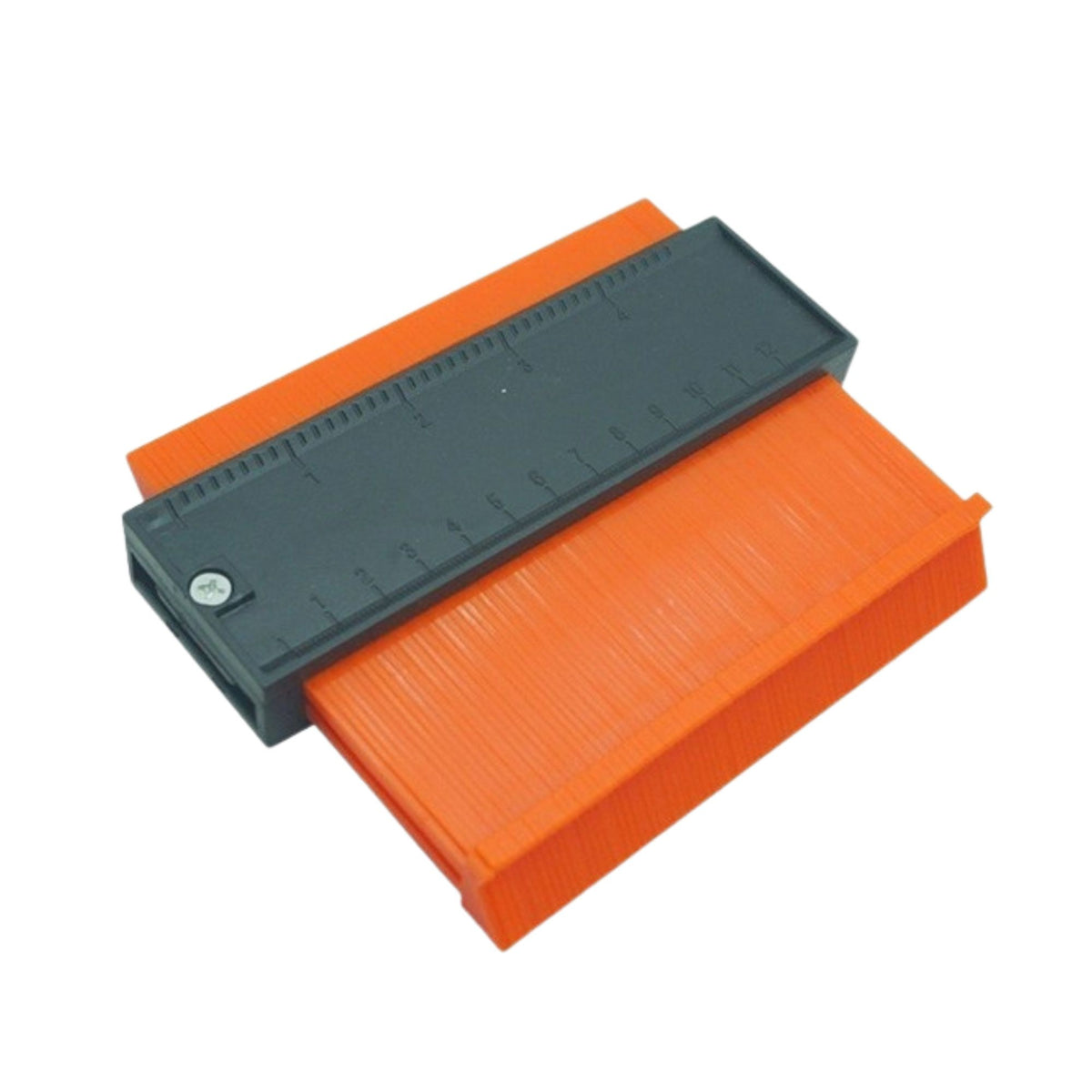 Sablon Masurare Contur, Profile Gauge pentru Copiere Forme Neregulate si Unghiuri, Rigla Integrata, Pini Mobili, Plastic Rezistent, 14.6 x 10.5 cm, Portocaliu/Negru