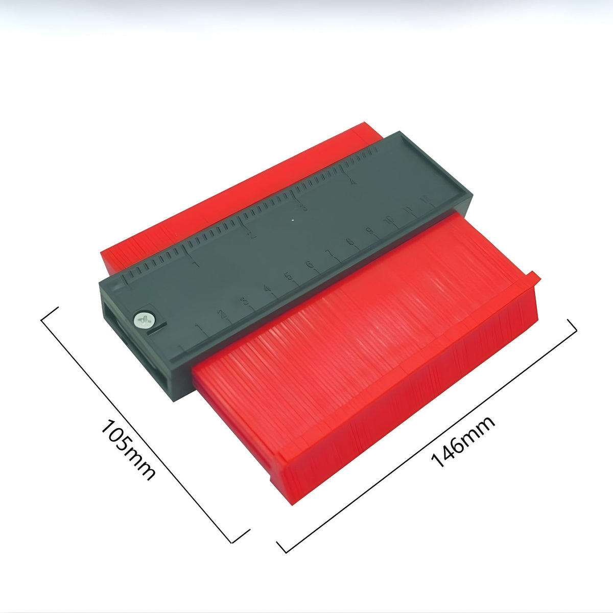 Sablon Masurare Contur si Copiere Forme Neregulate, Rigla Integrata, Profile Gauge pentru Tamplarie si Montaj Gresie, Plastic Rezistent, 14.6 x 10.5 cm, Rosu/Negru