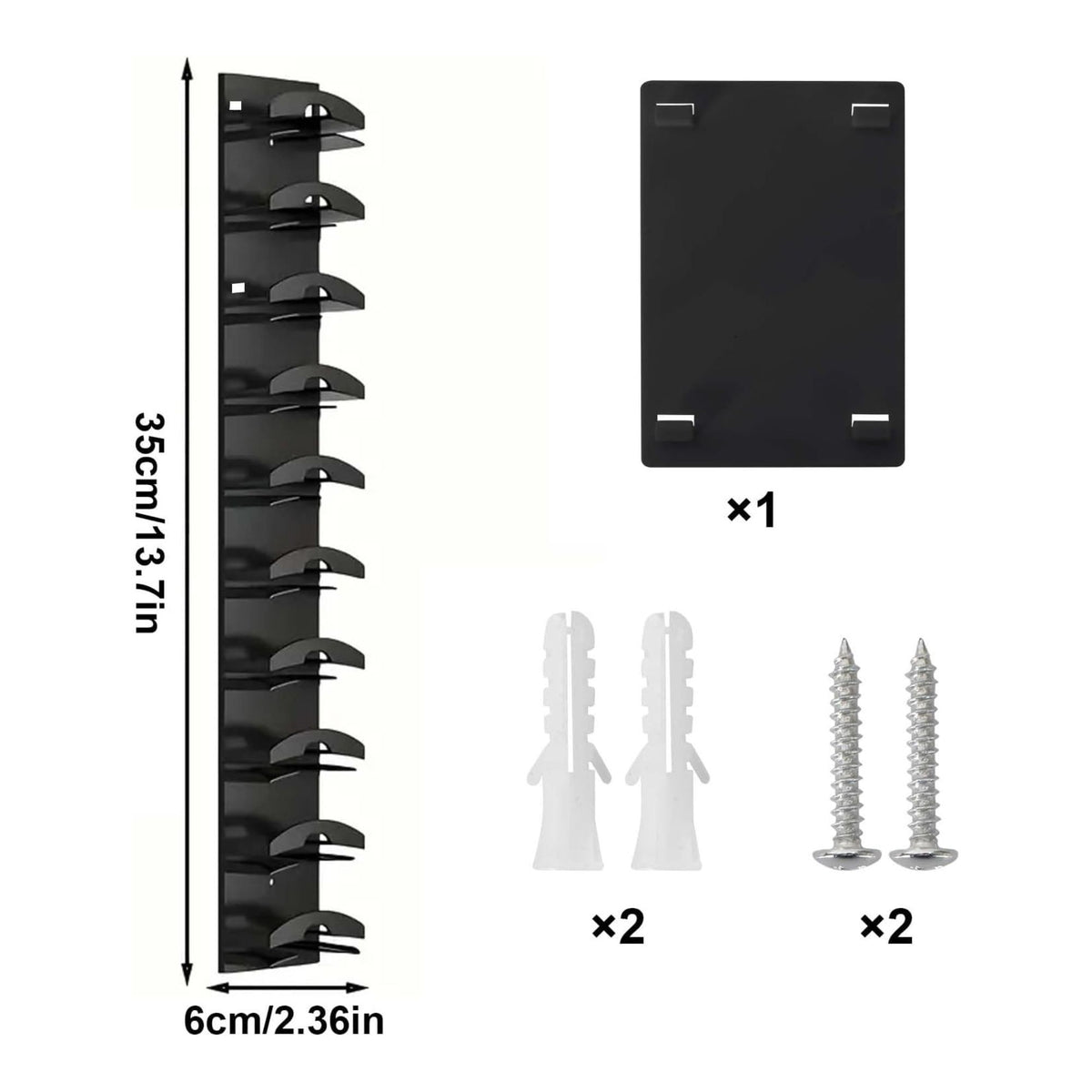 Suport pentru Sepci si Organizator Palarii de Perete, Rack Vertical cu Montaj Adeziv sau Suruburi, Economisire Spatiu, 35.5 x 6 x 3.3 cm, Capacitate 10 Sepci, Negru