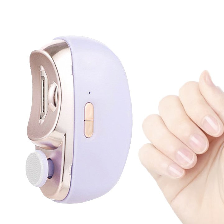 Unghiera Electrica Automata 2 in 1 pentru Taiat si Slefuit, 2 Viteze, Lumina LED si Compartiment Resturi, Silentioasa, Incarcare USB-C, ABS, 8.5 x 6.8 x 3.3 cm, Violet