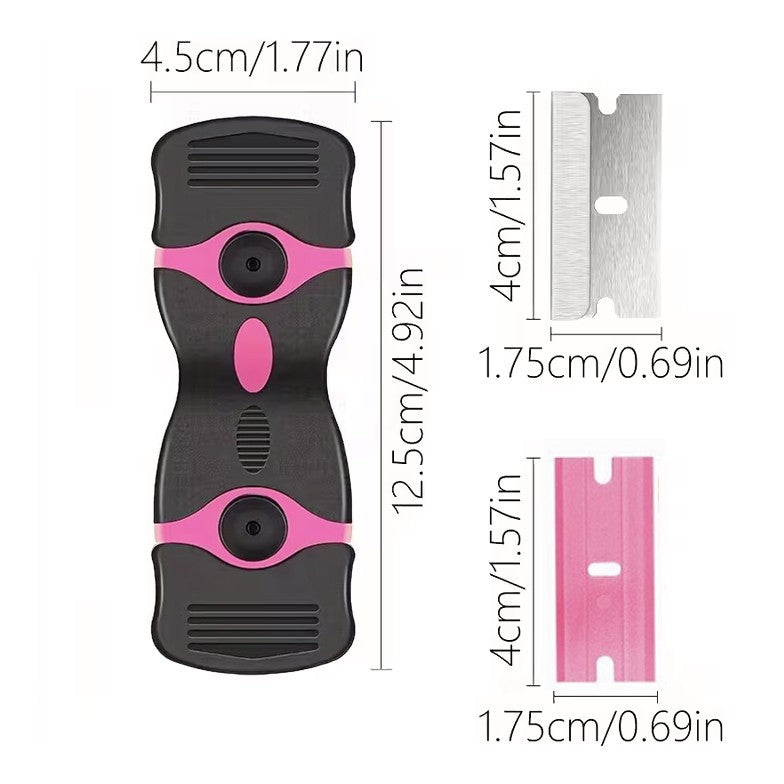 Racleta Multifunctionala pentru Curatare Sticla si Ceramica, Maner Ergonomic Anti-Alunecare, Plastic si Metal, Include 20 Lame Rezerva, 12.5 x 4.5 cm, Roz