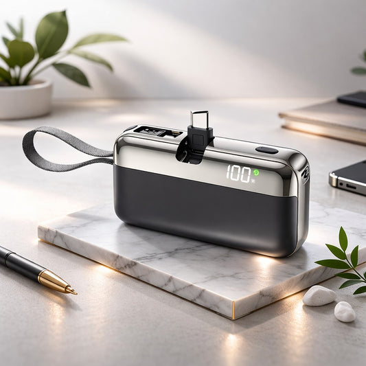 Baterie Externa Power Bank Capsule, Capacitate 10000 mAh, Incarcare Rapida, Design Compact Cilindric, Indicator LED, Protectie Supratensiune, 9 x 5 x 2.5 cm, Negru