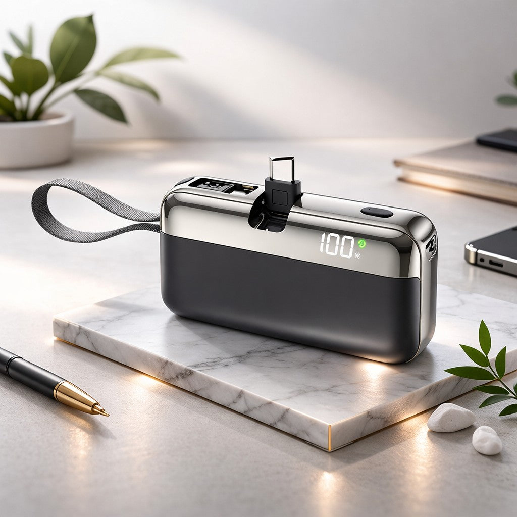 Baterie Externa Power Bank Capsule, Capacitate 10000 mAh, Incarcare Rapida, Design Compact Cilindric, Indicator LED, Protectie Supratensiune, 9 x 5 x 2.5 cm, Negru