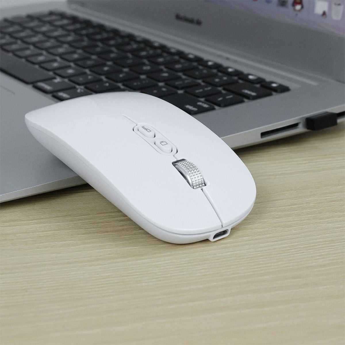 Mouse Wireless Reincarcabil M103, Conectare Duala Bluetooth 5.1 si 2.4GHz, Click Silentios, DPI Reglabil 800-1600, Design Slim, Compatibil Windows si macOS, Alb