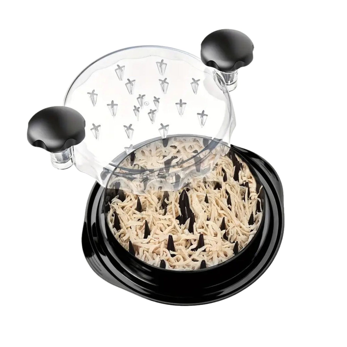 Tocator Manual pentru Carne si Pui, Capac Transparent si Baza Antiderapanta, Manere Ergonomice, Plastic Fara BPA, 25 x 25 x 5.5 cm, Negru