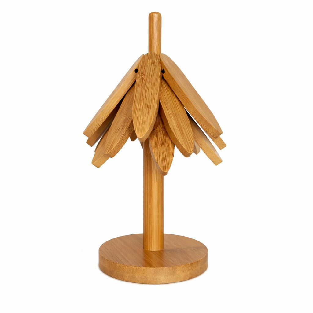 Suport Termic pentru Vase Fierbinti, Protectie Masa Rezistenta la Temperaturi Inalte, Bambus Natural, Design Decorativ One Tree, 21 x 13.5 cm, Maro Nuc