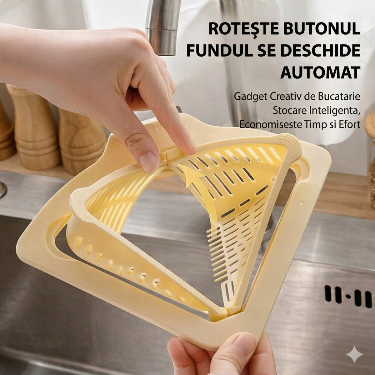 Cos Scurgere Chiuveta, Strecuratoare Triunghiulara pentru Resturi Alimentare si Legume, Suport Depozitare Bureti, Plastic Perforat, 23 x 9.5 x 6 cm, Crem