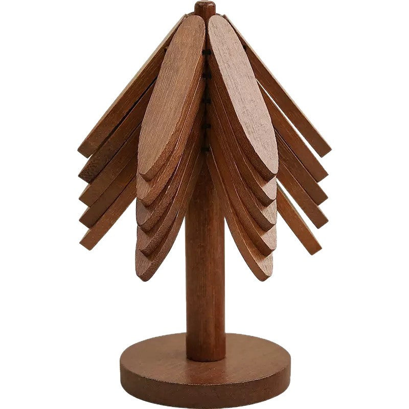 Suport Termic pentru Vase Fierbinti, Protectie Masa Rezistenta la Temperaturi Inalte, Bambus Natural, Design One Tree, 21 x 13.5 cm, Maro Nuc