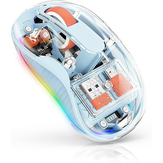 Mouse Wireless Dual Bluetooth si 2.4 GHz, Multi-Device, Receptor USB-C, 4 Niveluri DPI 800-2400, Silentios, Baterie Reincarcabila, Iluminare LED, Albastru
