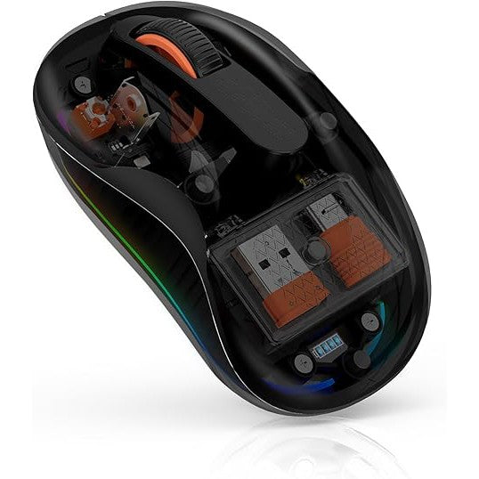 Mouse Wireless Dual Bluetooth si 2.4 GHz, Multi Device, Receptor USB-C, Reincarcabil cu Iluminare LED, 4 Niveluri DPI 800-2400, Silentios, Compatibil MacBook si Laptop, 10 x 6 cm, Negru