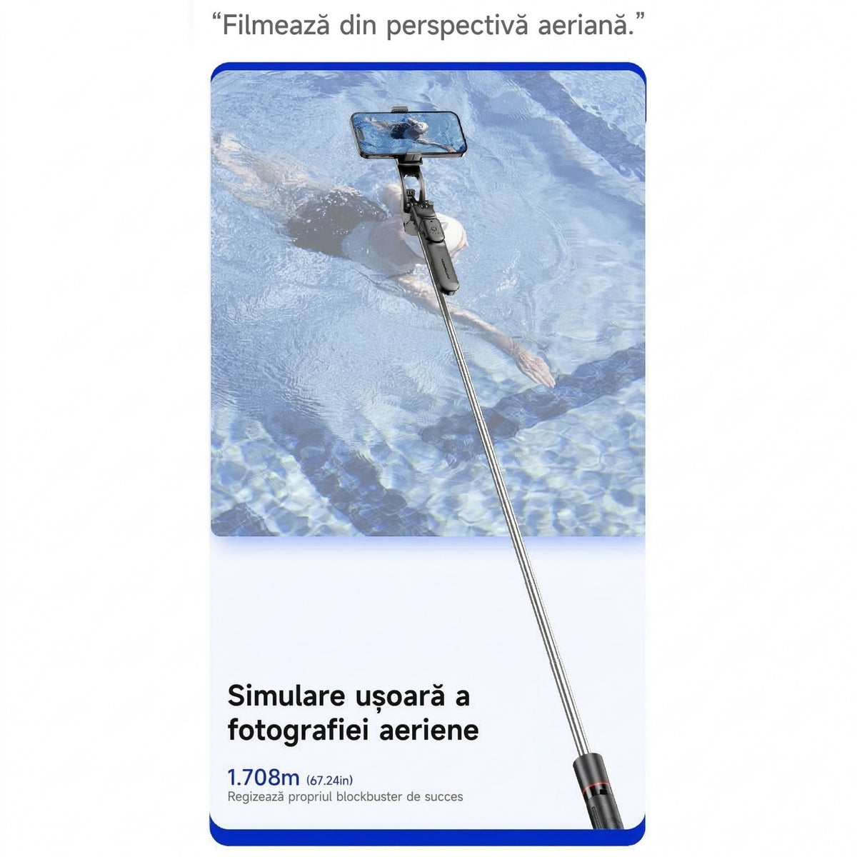 F16 Selfie Stick si Trepied pentru Telefon, Telecomanda Bluetooth Reincarcabila, Aluminiu Extensibil 170 cm, ABS, 30.6 x 7.6 x 3.5 cm, Negru