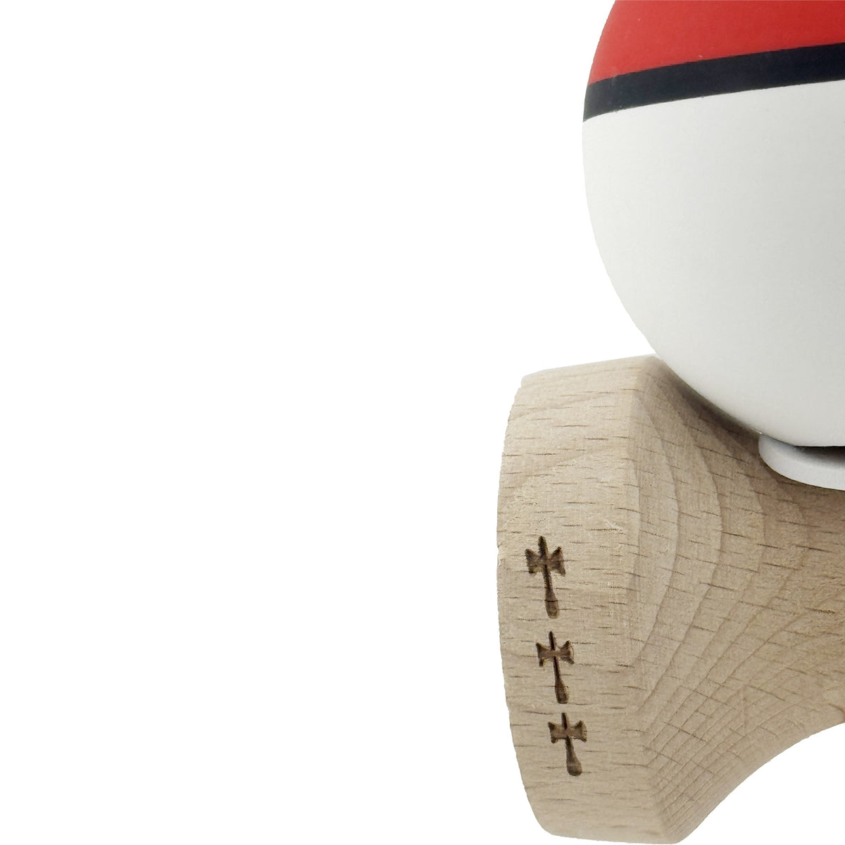 Kendama X Originala, Model V3 Rosu / Negru / Alb, Profesionala, Cupe Mari King Size, Rubber Grip, Gaura in Baza, Rulment, Ata 62cm