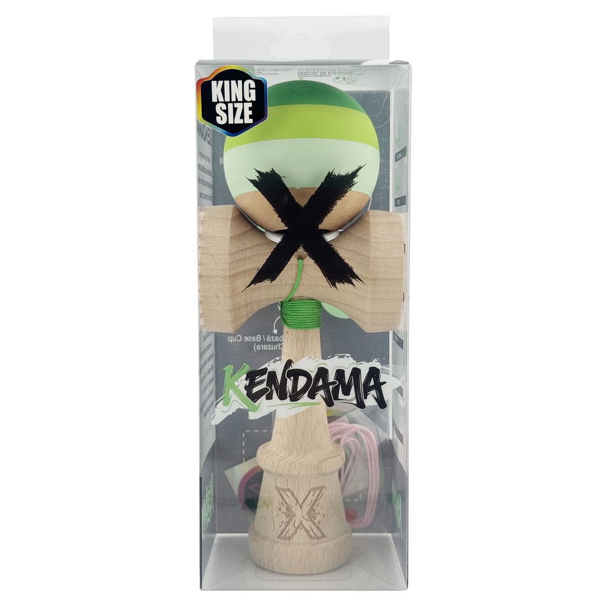 Kendama X Originala, Model V3 Verde, Profesionala, Cupe Mari King Size, Rubber Grip, Gaura in Baza, Rulment, Ata 55cm
