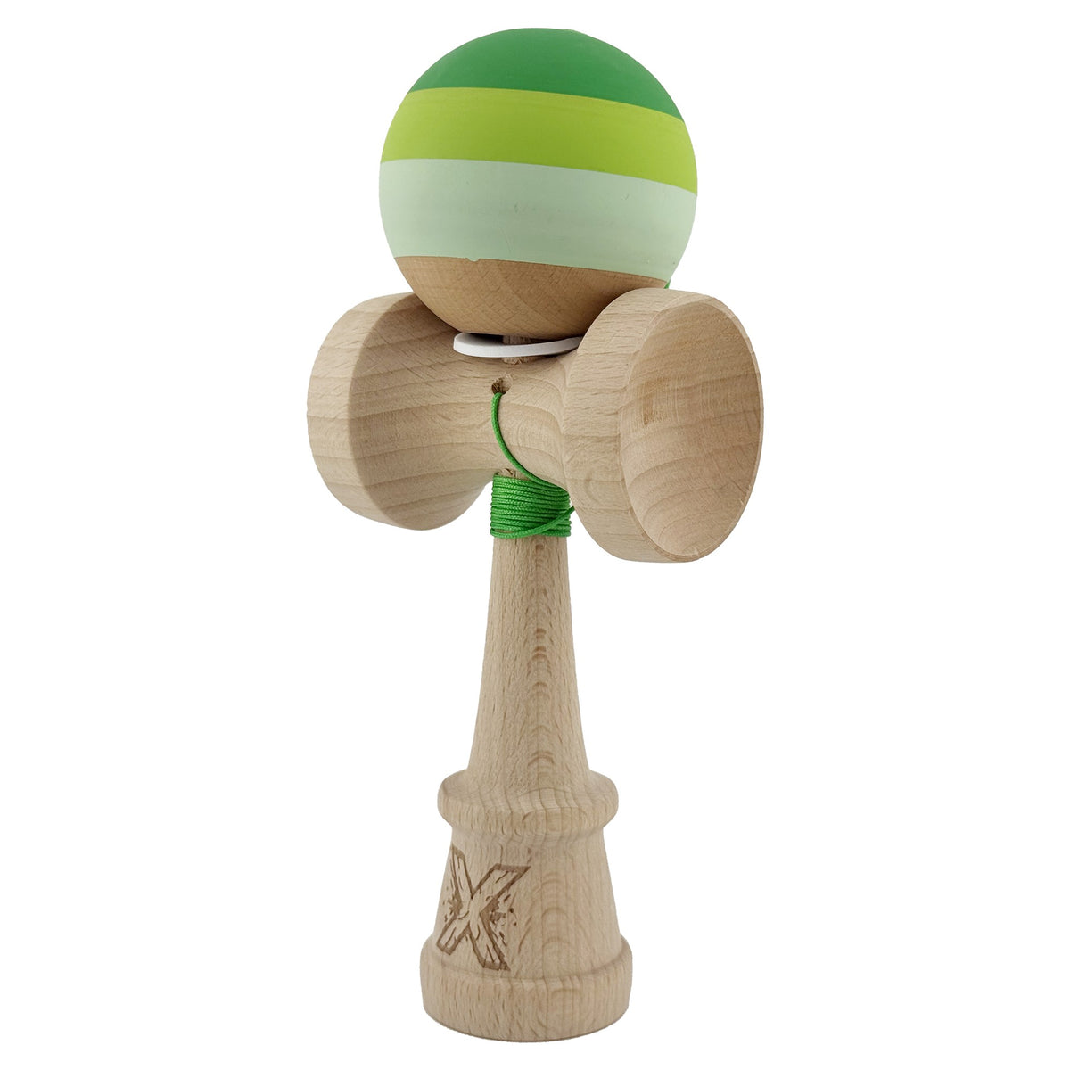 Kendama X Originala, Model V3 Verde, Profesionala, Cupe Mari King Size, Rubber Grip, Gaura in Baza, Rulment, Ata 55cm
