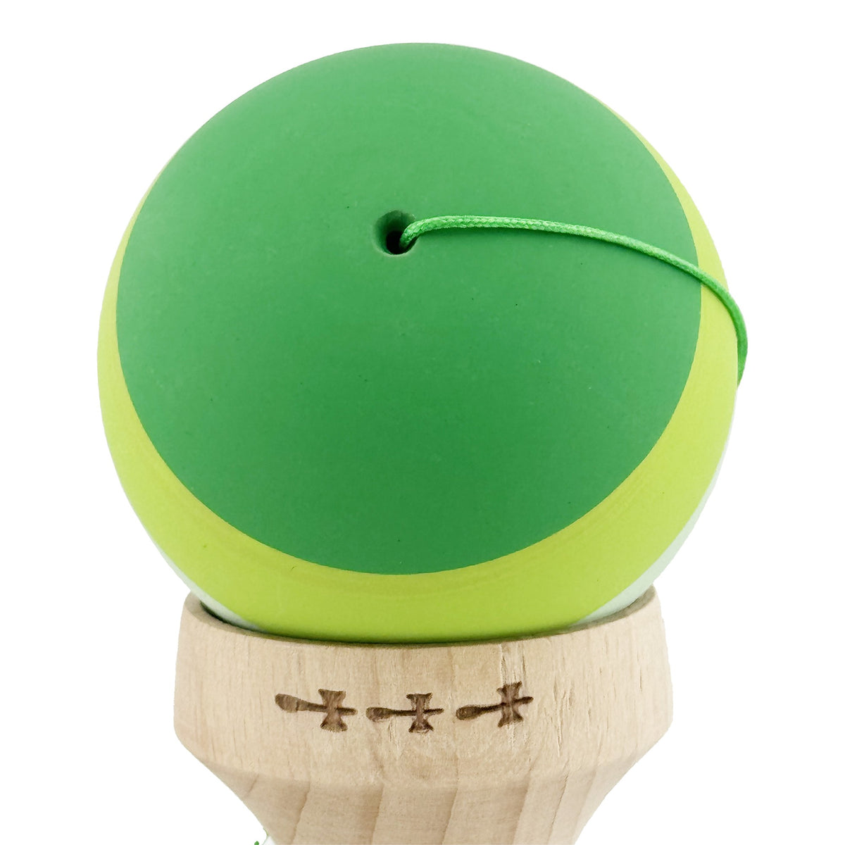 Kendama X Originala, Model V3 Verde, Profesionala, Cupe Mari King Size, Rubber Grip, Gaura in Baza, Rulment, Ata 55cm