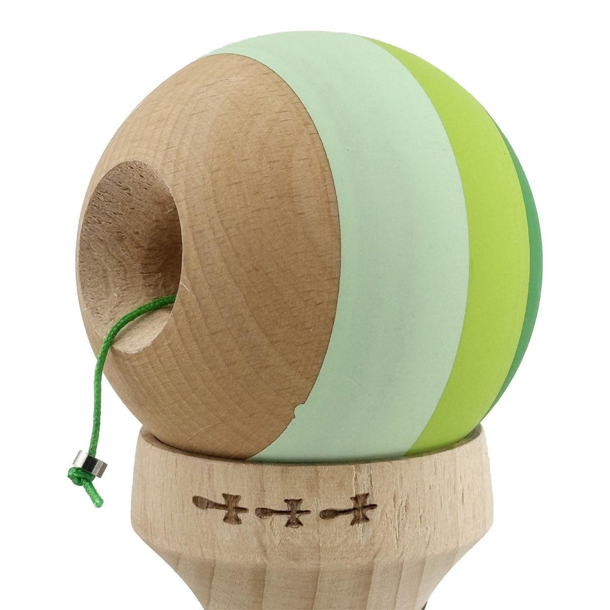 Kendama X Originala, Model V3 Verde, Profesionala, Cupe Mari King Size, Rubber Grip, Gaura in Baza, Rulment, Ata 55cm