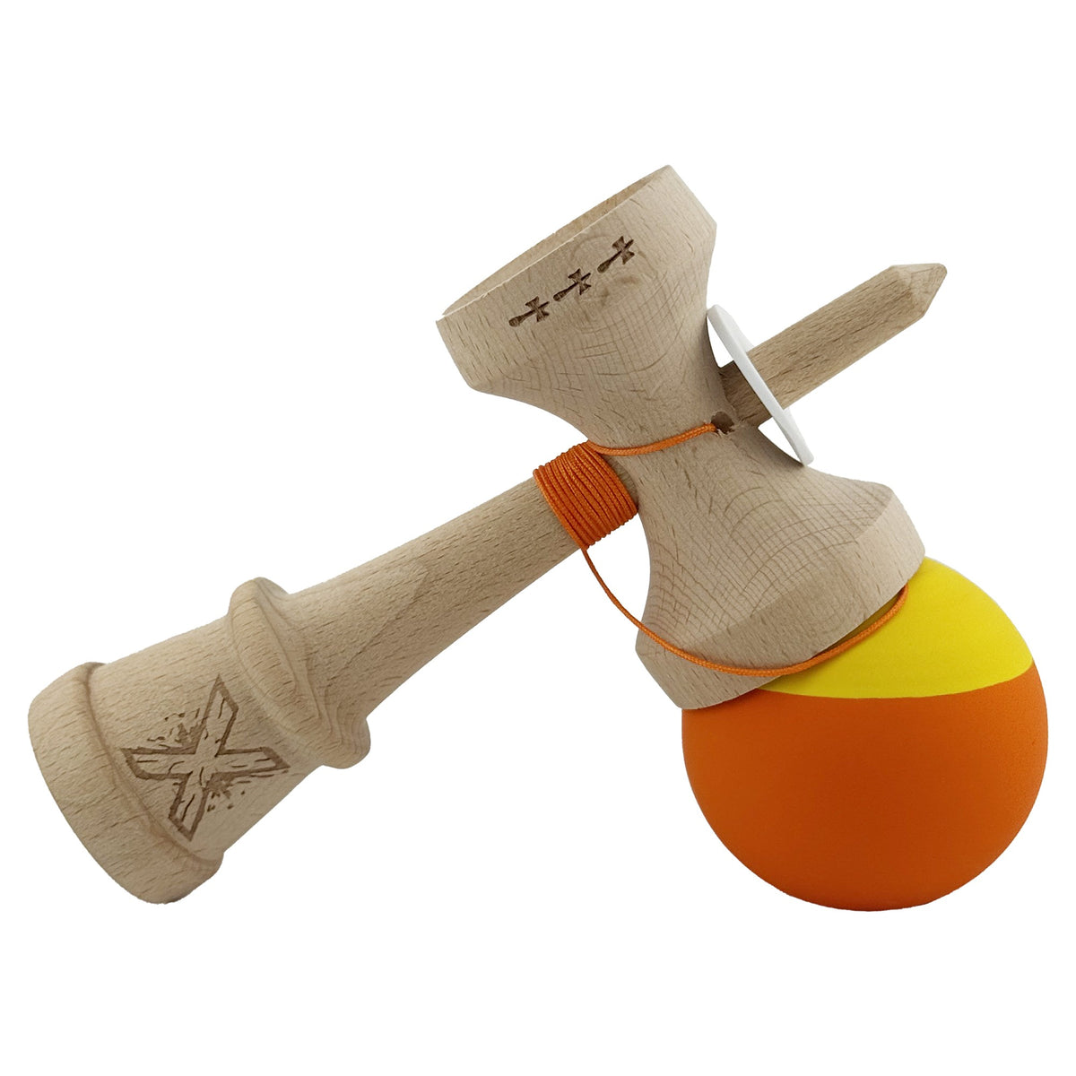 Kendama X Originala, Model V3 Mov / Negru / Alb, Profesionala, Cupe Mari King Size, Rubber Grip, Gaura in Baza, Rulment, Ata 62cm