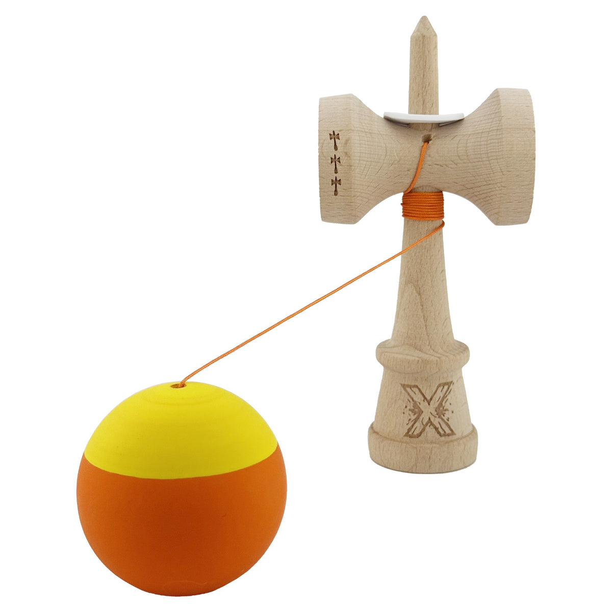 Kendama X Originala, Model V3 Mov / Negru / Alb, Profesionala, Cupe Mari King Size, Rubber Grip, Gaura in Baza, Rulment, Ata 62cm