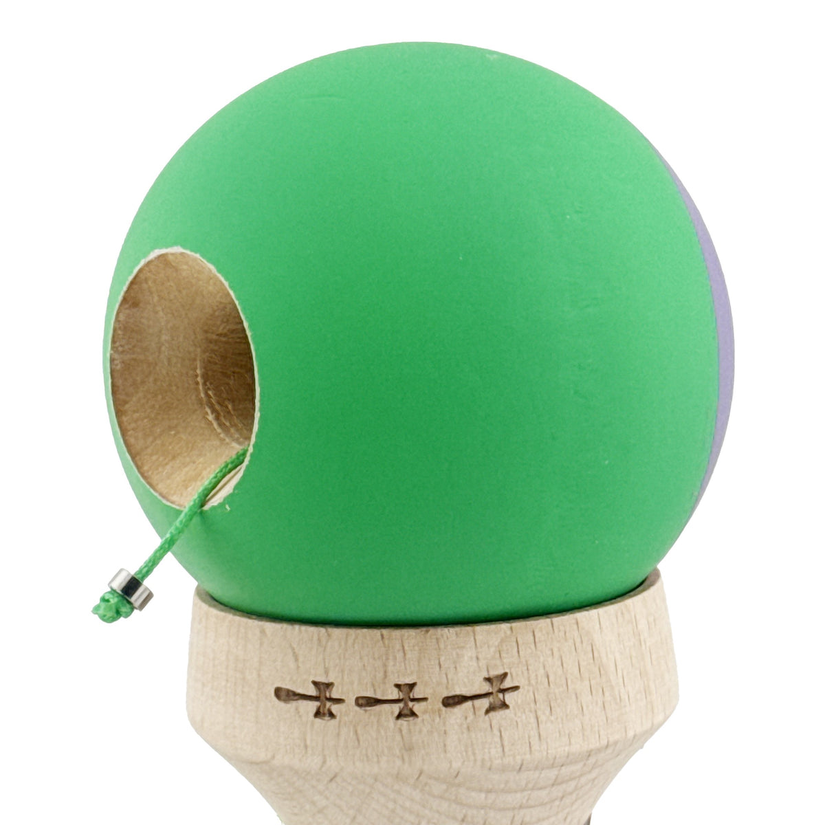 Kendama X Originala, Model V3 Mov / Verde, Profesionala, Cupe Mari King Size, Rubber Grip, Gaura in Baza, Rulment, Ata 62cm