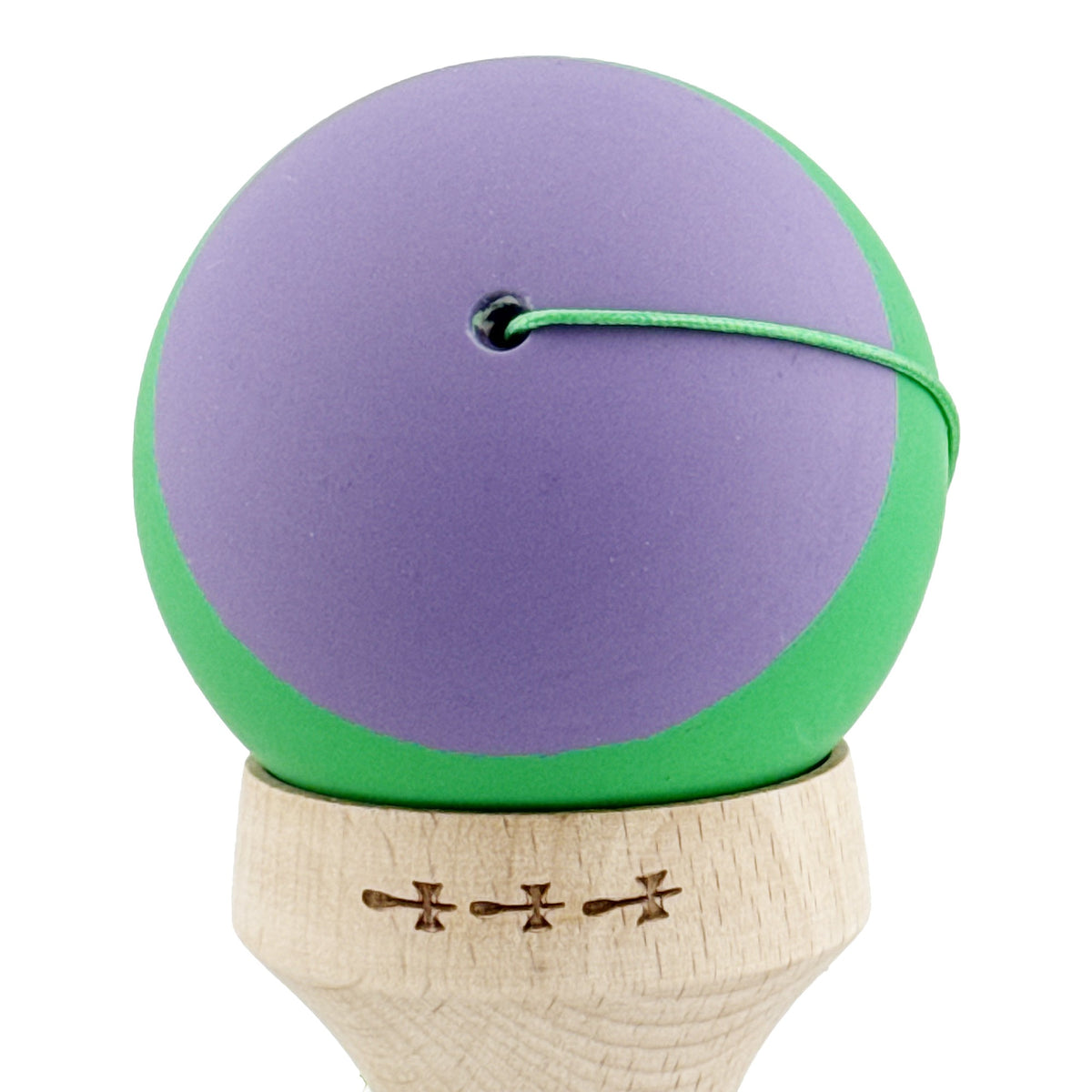 Kendama X Originala, Model V3 Mov / Verde, Profesionala, Cupe Mari King Size, Rubber Grip, Gaura in Baza, Rulment, Ata 62cm