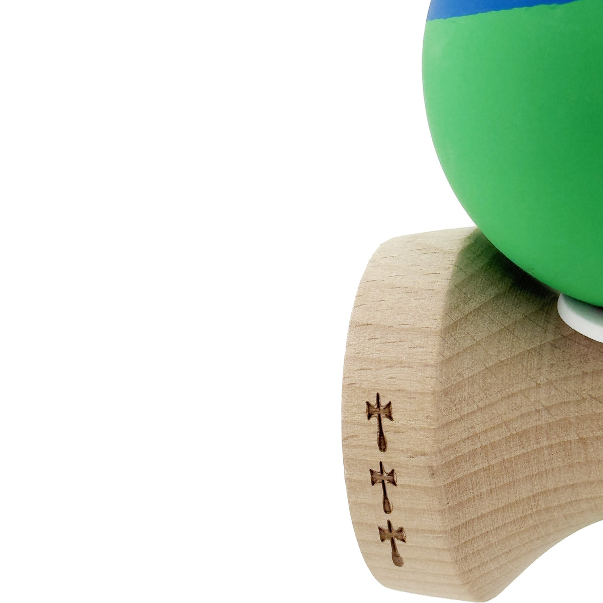 Kendama X Originala, Model V3 Albastru / Verde, Profesionala, Cupe Mari King Size, Rubber Grip, Gaura in Baza, Rulment, Ata 62cm