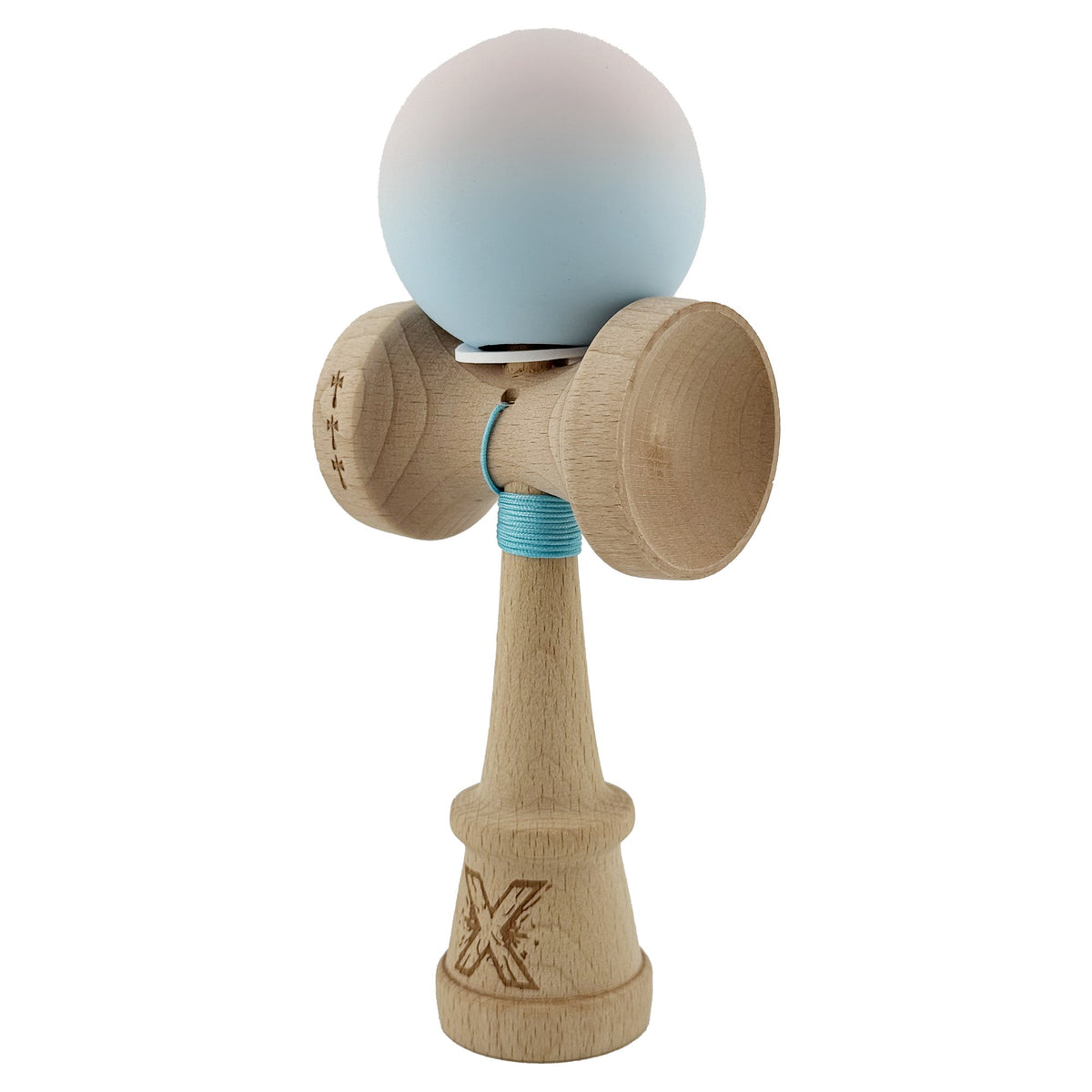 Kendama X Originala, Model V3 Lila / Turcoaz in Degrade, Profesionala, Cupe Mari King Size, Rubber Grip, Gaura in Baza, Rulment, Ata 55cm