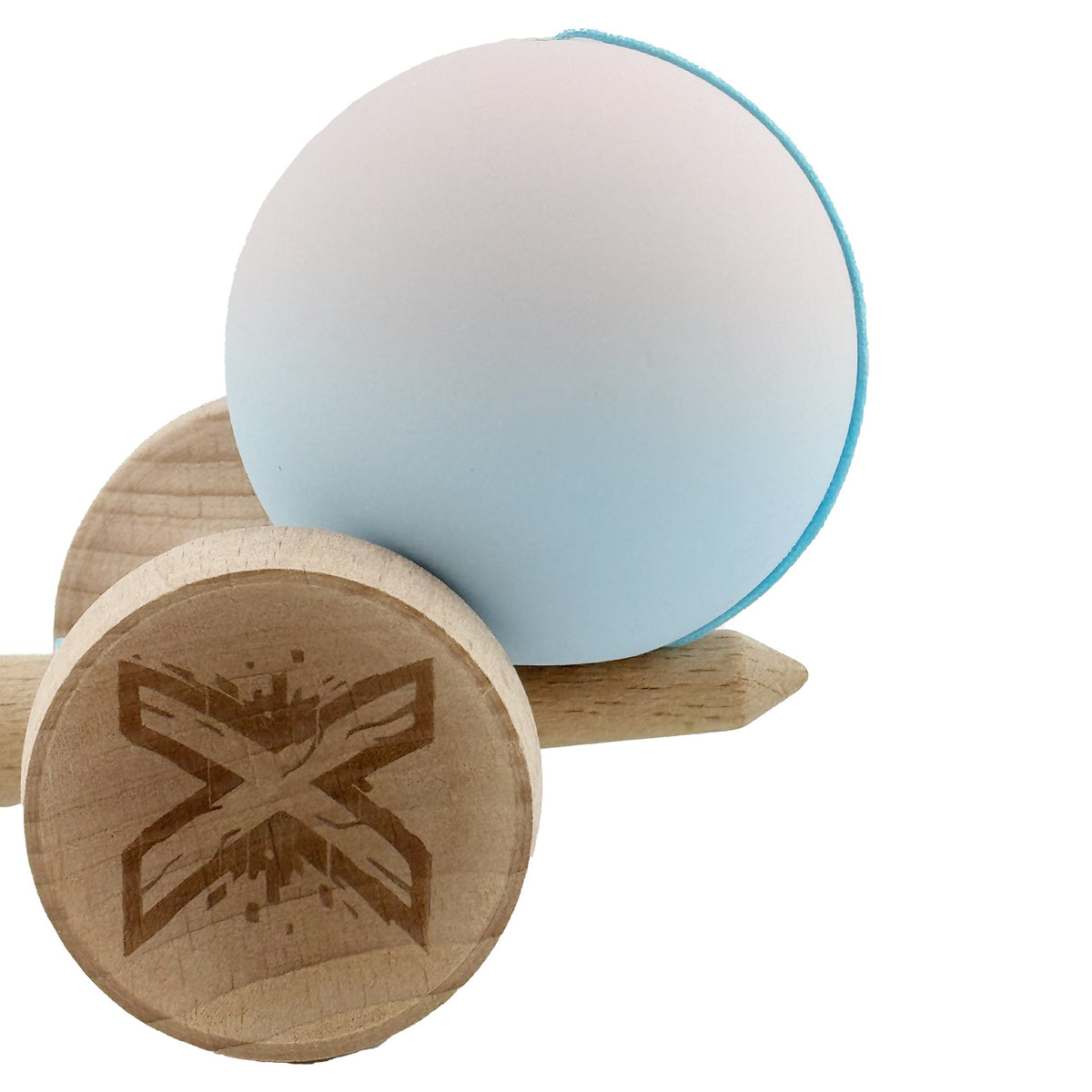Kendama X Originala, Model V3 Lila / Turcoaz in Degrade, Profesionala, Cupe Mari King Size, Rubber Grip, Gaura in Baza, Rulment, Ata 55cm
