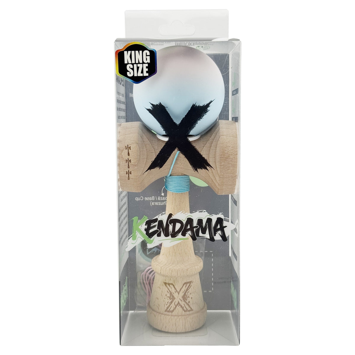 Kendama X Originala, Model V3 Lila / Turcoaz in Degrade, Profesionala, Cupe Mari King Size, Rubber Grip, Gaura in Baza, Rulment, Ata 55cm