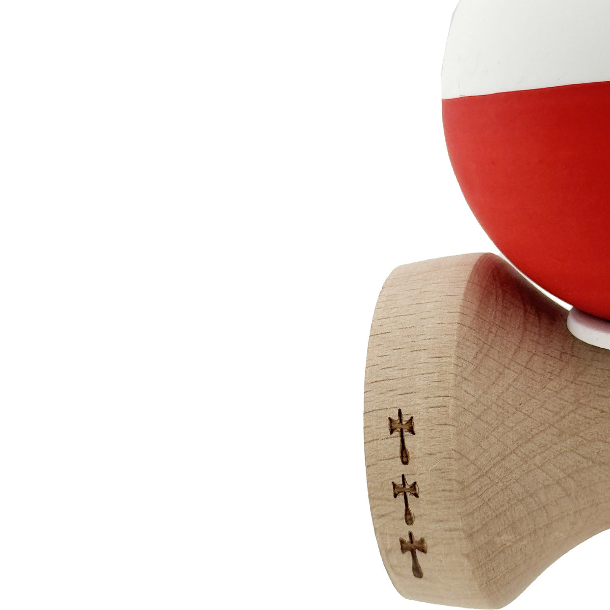Kendama X Originala, Model V3 Alb / Rosu, Profesionala, Cupe Mari King Size, Rubber Grip, Gaura in Baza, Rulment, Ata 62cm