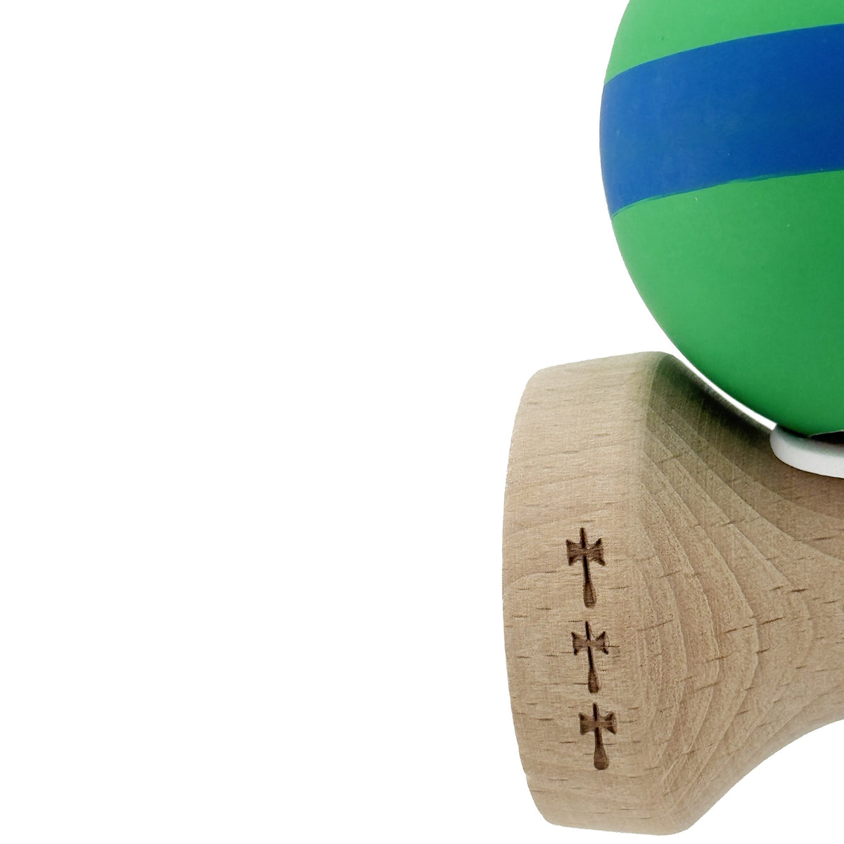 Kendama X Originala, Model V3 Verde / Albastru / Verde, Profesionala, Cupe Mari King Size, Rubber Grip, Gaura in Baza, Rulment, Ata 62cm