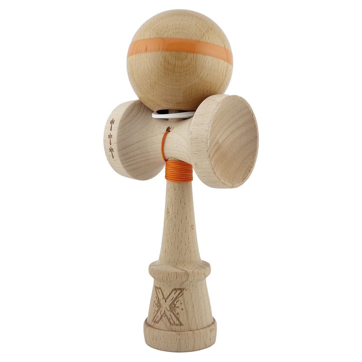 Kendama X Originala, Model V3 Portocaliu, Linie, Profesionala, Cupe Mari King Size, Super Sticky, Gaura in Baza, Rulment, Ata 55cm