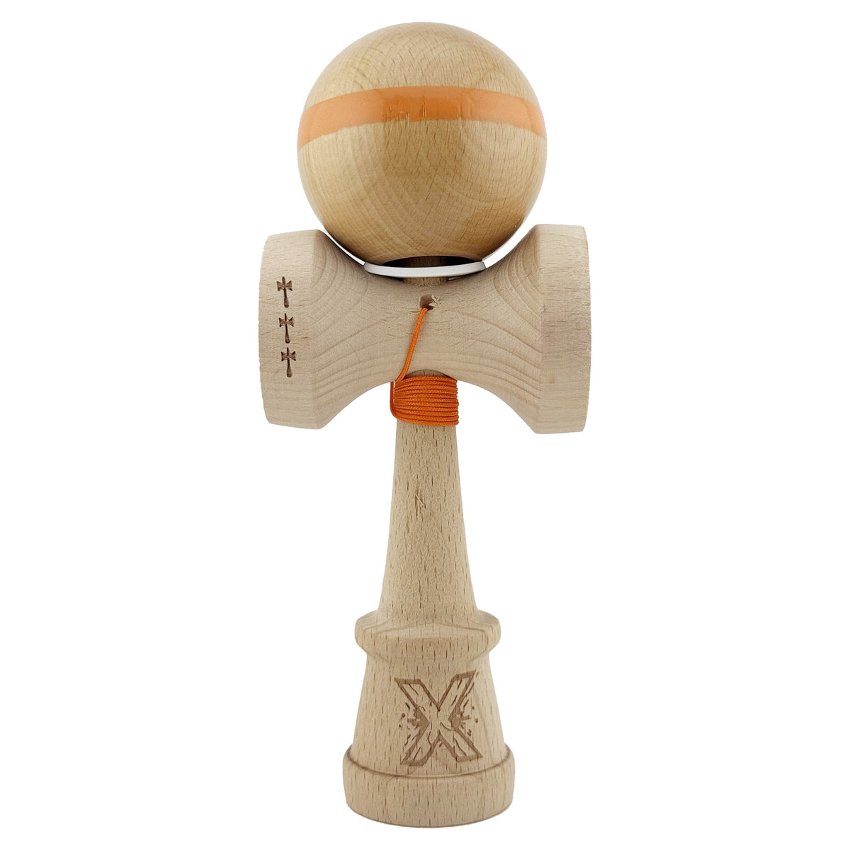 Kendama X Originala, Model V3 Portocaliu, Linie, Profesionala, Cupe Mari King Size, Super Sticky, Gaura in Baza, Rulment, Ata 55cm