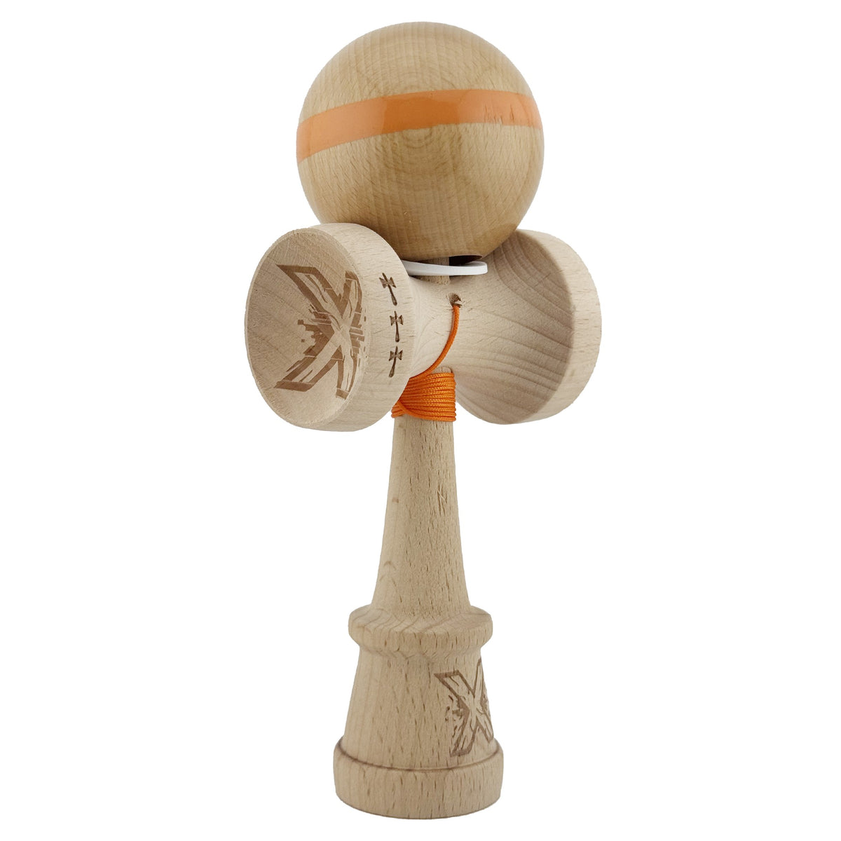 Kendama X Originala, Model V3 Portocaliu, Linie, Profesionala, Cupe Mari King Size, Super Sticky, Gaura in Baza, Rulment, Ata 55cm
