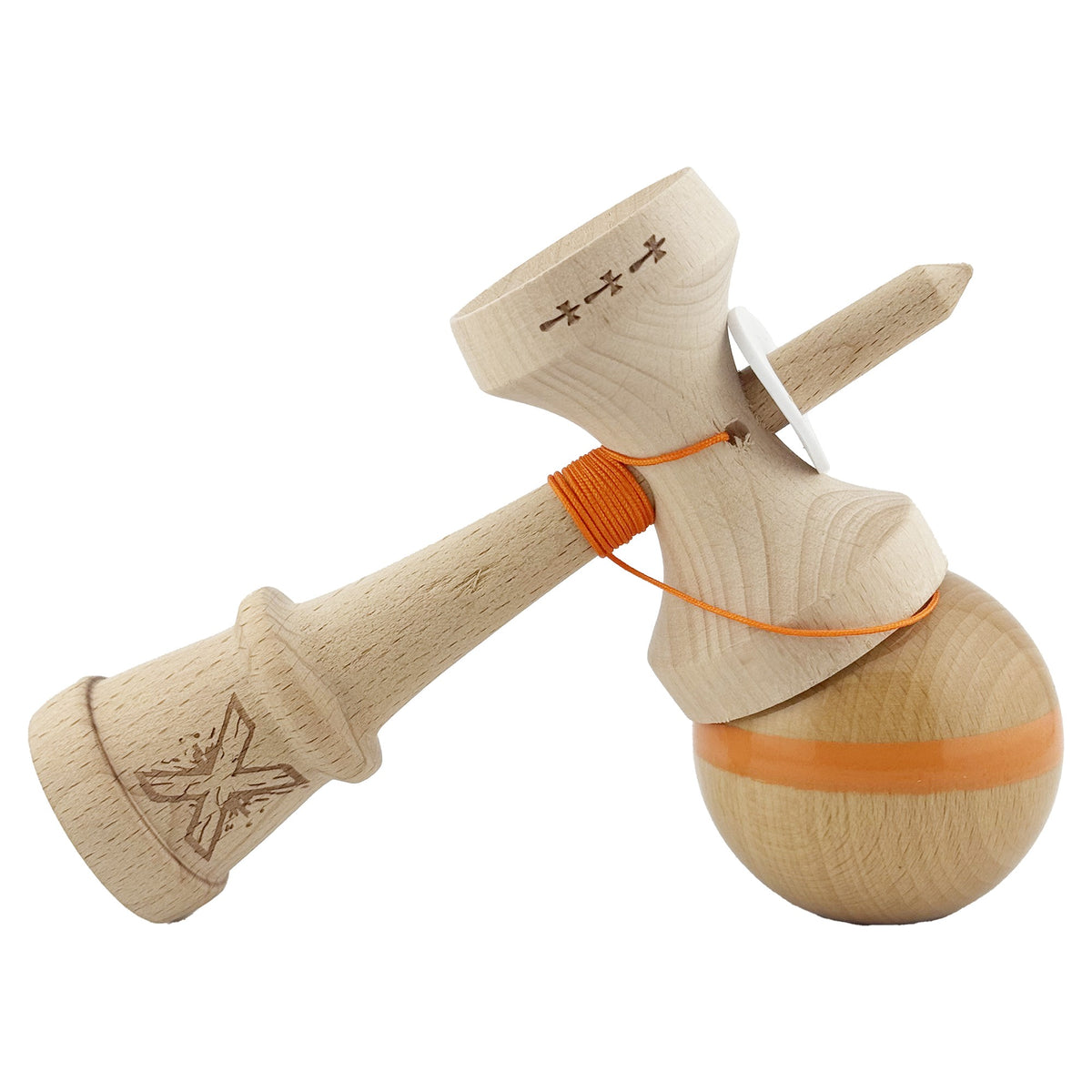 Kendama X Originala, Model V3 Portocaliu, Linie, Profesionala, Cupe Mari King Size, Super Sticky, Gaura in Baza, Rulment, Ata 55cm