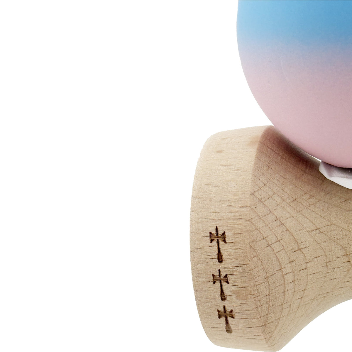 Kendama X Originala, Model V3 Albastru / Roz in Degrade, Profesionala, Cupe Mari King Size, Rubber Grip, Gaura in Baza, Rulment, Ata 62cm