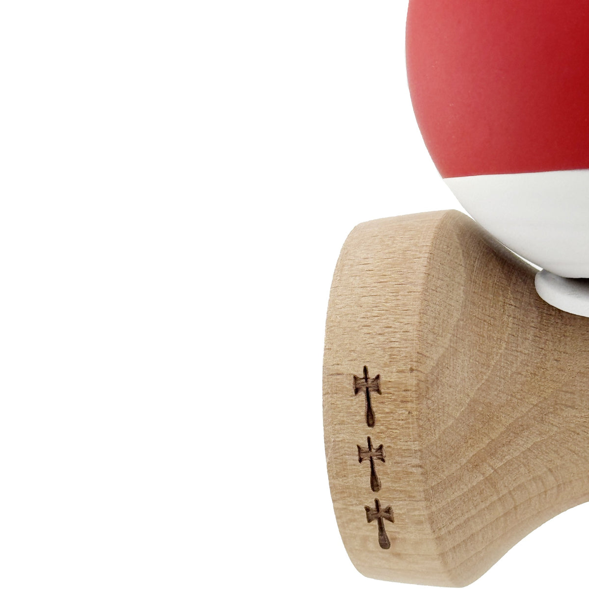 Kendama X Originala, Model V3 Rosu / Alb, Profesionala, Cupe Mari King Size, Rubber Grip, Gaura in Baza, Rulment, Ata 62cm