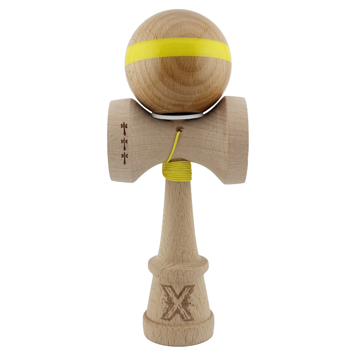 Kendama X Originala, Model V3 Galben, Linie, Profesionala, Cupe Mari King Size, Super Sticky, Gaura in Baza, Rulment, Ata 55cm