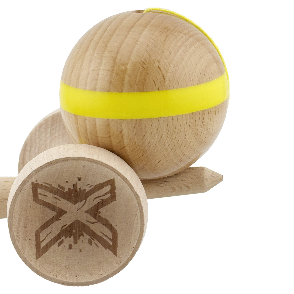 Kendama X Originala, Model V3 Galben, Linie, Profesionala, Cupe Mari King Size, Super Sticky, Gaura in Baza, Rulment, Ata 55cm