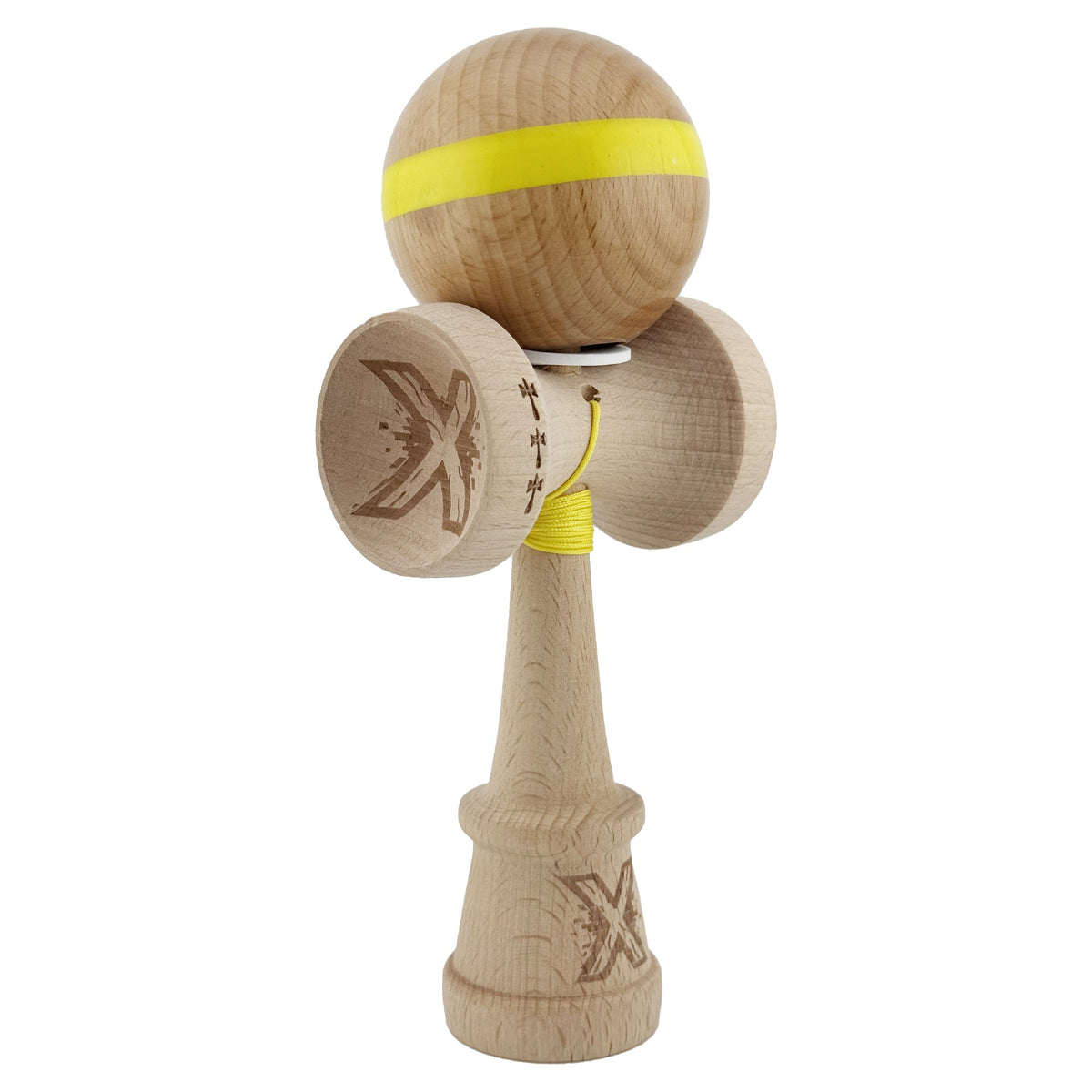 Kendama X Originala, Model V3 Galben, Linie, Profesionala, Cupe Mari King Size, Super Sticky, Gaura in Baza, Rulment, Ata 55cm