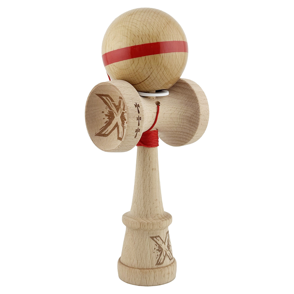 Kendama X Originala, Model V3 Rosu, Linie, Profesionala, Cupe Mari King Size, Super Sticky, Gaura in Baza, Rulment, Ata 55cm