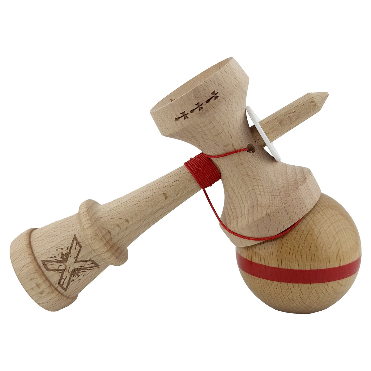 Kendama X Originala, Model V3 Rosu, Linie, Profesionala, Cupe Mari King Size, Super Sticky, Gaura in Baza, Rulment, Ata 55cm