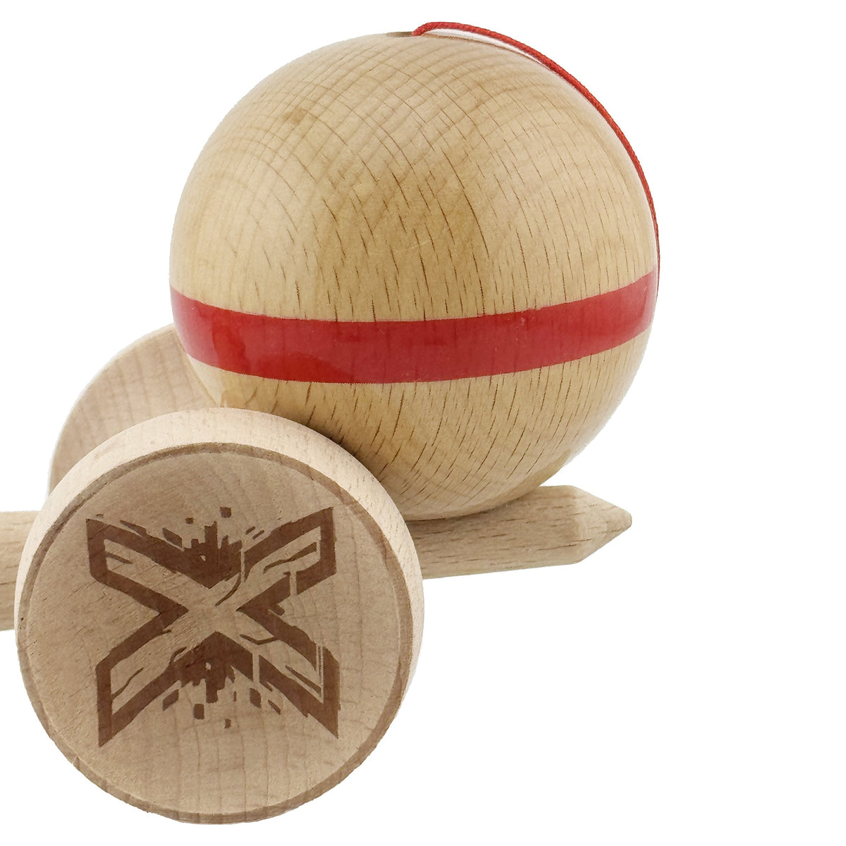 Kendama X Originala, Model V3 Rosu, Linie, Profesionala, Cupe Mari King Size, Super Sticky, Gaura in Baza, Rulment, Ata 55cm
