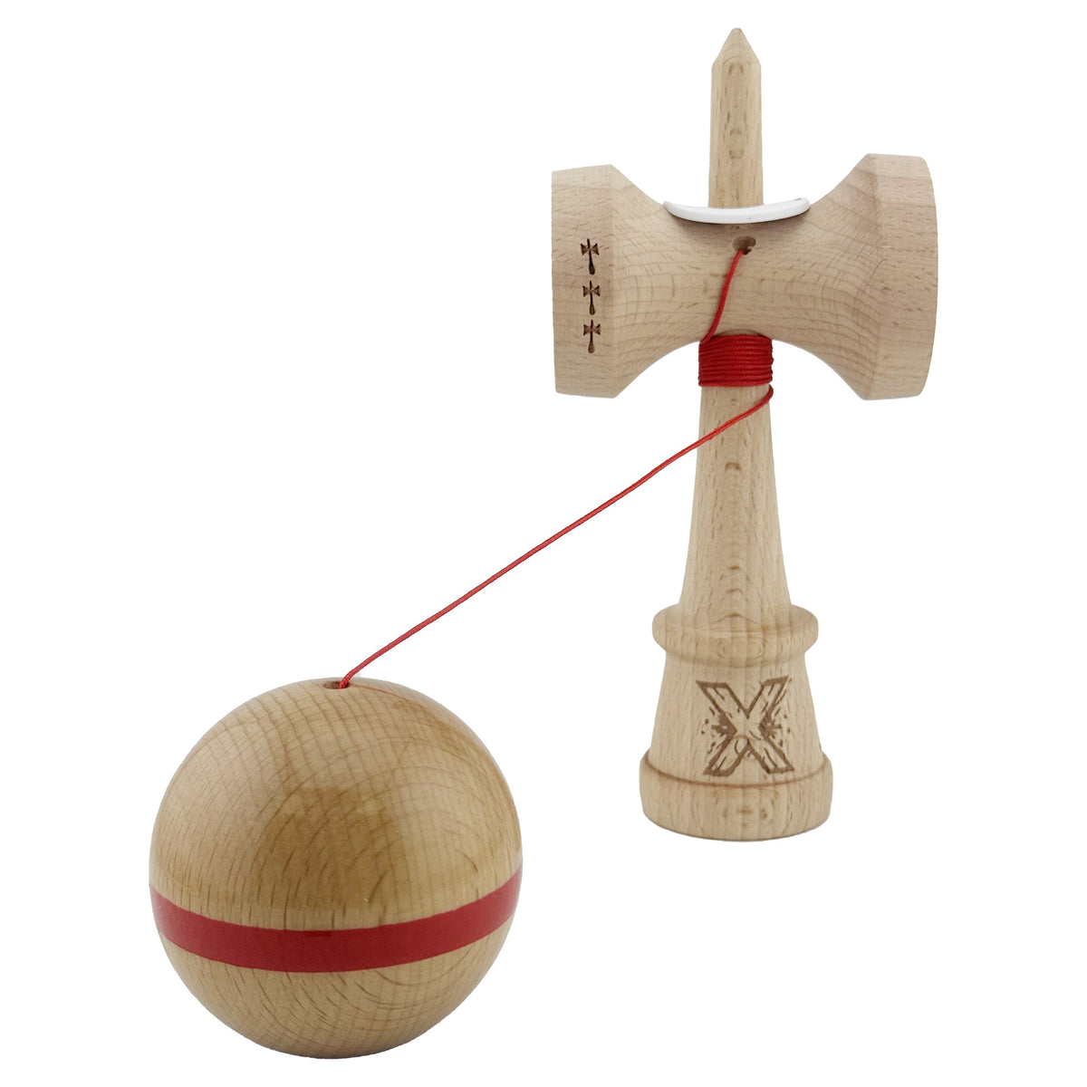 Kendama X Originala, Model V3 Rosu, Linie, Profesionala, Cupe Mari King Size, Super Sticky, Gaura in Baza, Rulment, Ata 55cm