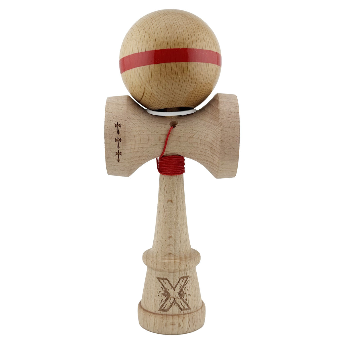 Kendama X Originala, Model V3 Rosu, Linie, Profesionala, Cupe Mari King Size, Super Sticky, Gaura in Baza, Rulment, Ata 55cm